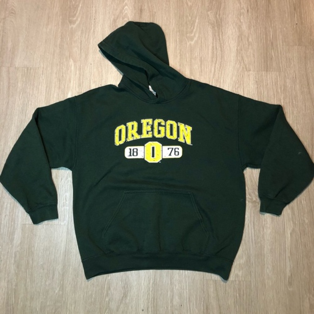 Vintage Green "Oregon Ducks" 1876‎ Hoodie Sweatshirt Mens size LARGE